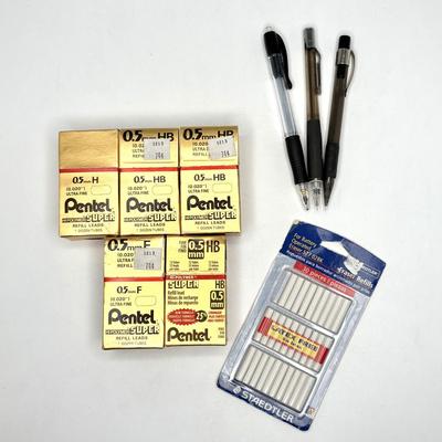 5 Packs of Vintage Pentel 0.5 Lead with 3 Mechanical Pencils and Pack of Erasers