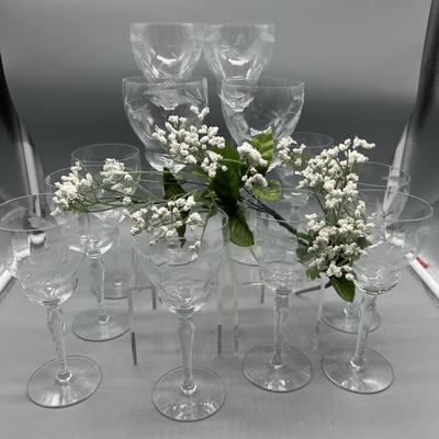 12 Etched Wine Glasses