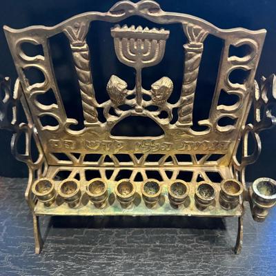 Antique Brass Polish Menorah Hanukkah Lamp Hanukkiyot