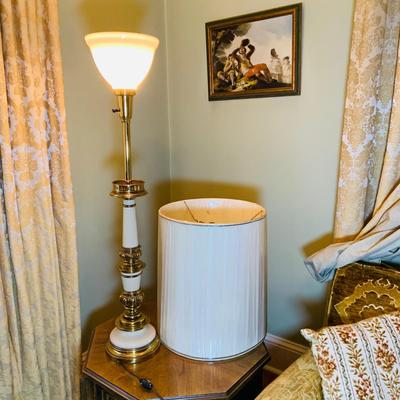 LOT:28: Set of 2 Mid Century Stiffel Table Lamps with Glass Torchiere Shade