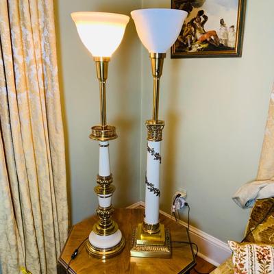 LOT:28: Set of 2 Mid Century Stiffel Table Lamps with Glass Torchiere Shade