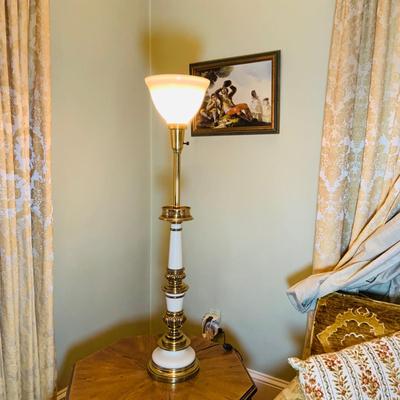 LOT:28: Set of 2 Mid Century Stiffel Table Lamps with Glass Torchiere Shade