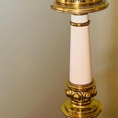 LOT:28: Set of 2 Mid Century Stiffel Table Lamps with Glass Torchiere Shade