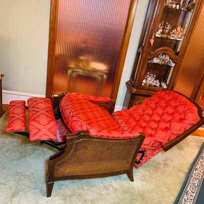 LOT:29: Vintage Wood and Red Tufted Reclining Arm Chair
