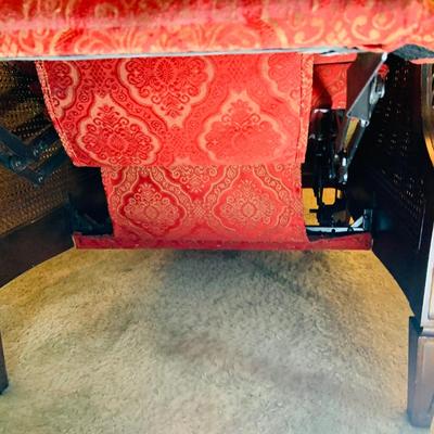 LOT:29: Vintage Wood and Red Tufted Reclining Arm Chair