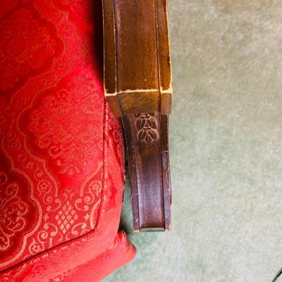LOT:29: Vintage Wood and Red Tufted Reclining Arm Chair