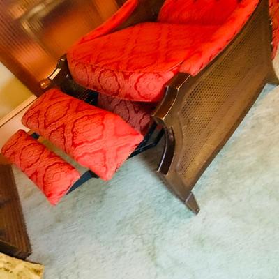 LOT:29: Vintage Wood and Red Tufted Reclining Arm Chair