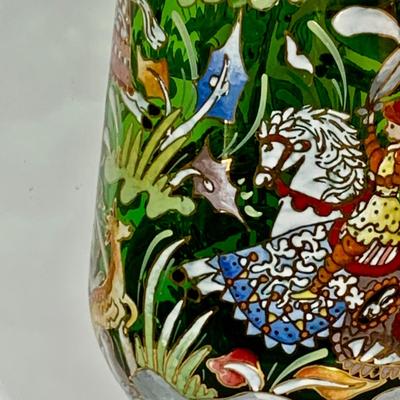 LOT:33: Large Vintage Hand Painted Enamel Vase Signed "Royo" Medieval Style