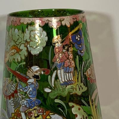 LOT:33: Large Vintage Hand Painted Enamel Vase Signed "Royo" Medieval Style