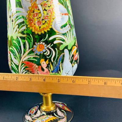 LOT:33: Large Vintage Hand Painted Enamel Vase Signed "Royo" Medieval Style