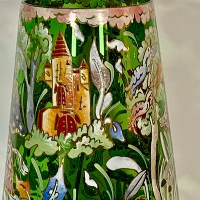 LOT:33: Large Vintage Hand Painted Enamel Vase Signed "Royo" Medieval Style