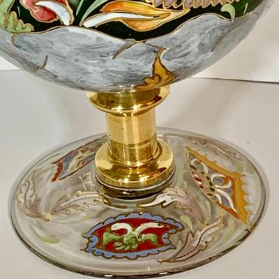 LOT:33: Large Vintage Hand Painted Enamel Vase Signed "Royo" Medieval Style