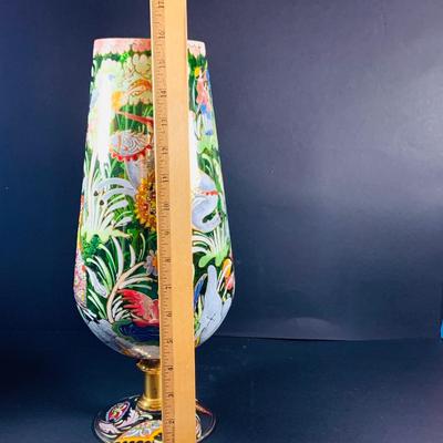 LOT:33: Large Vintage Hand Painted Enamel Vase Signed "Royo" Medieval Style