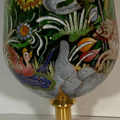 LOT:33: Large Vintage Hand Painted Enamel Vase Signed "Royo" Medieval Style
