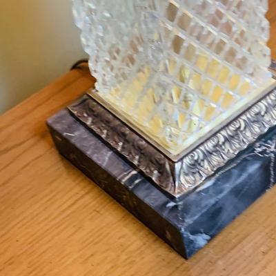 LOT:34: Vintage Crystal Table Lamp with Marble Base