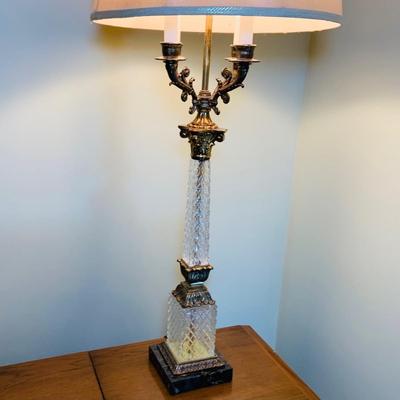LOT:34: Vintage Crystal Table Lamp with Marble Base