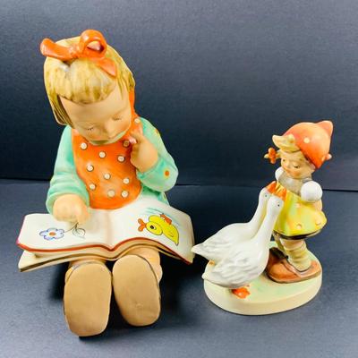 LOT:38: Set of 2 Goebel Hummel Figurines Large Book and Goose Girl