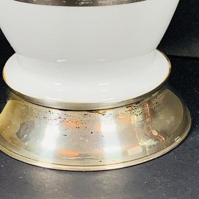 LOT:41: Large Porcelain Vase with Painted Ships and Metal Base and Tobacco Jar with Painted Coach