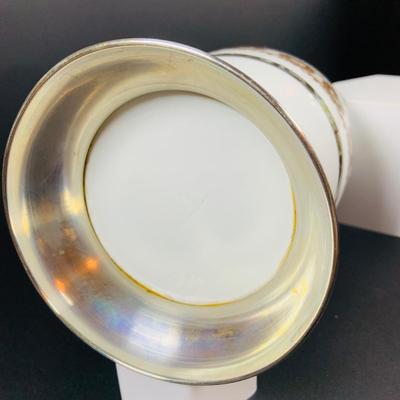 LOT:41: Large Porcelain Vase with Painted Ships and Metal Base and Tobacco Jar with Painted Coach