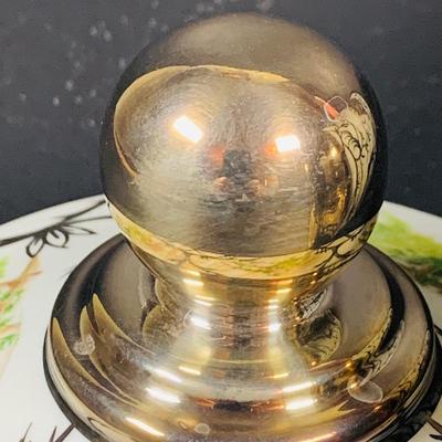 LOT:41: Large Porcelain Vase with Painted Ships and Metal Base and Tobacco Jar with Painted Coach