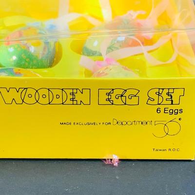 LOT 42: Lefton Rabbits, Dept 56 Chicks and Wooden Eggs, Fitz and Floyd Rabbit with Basket, Pendelfin Rabbits, Ceramic Baskets, Eggs and More