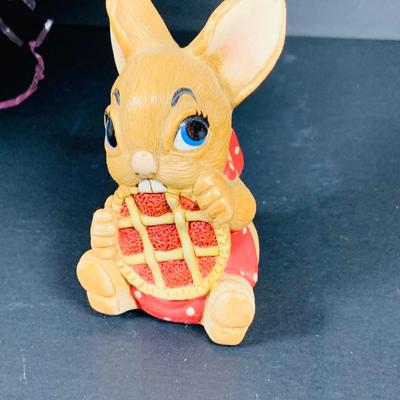 LOT 42: Lefton Rabbits, Dept 56 Chicks and Wooden Eggs, Fitz and Floyd Rabbit with Basket, Pendelfin Rabbits, Ceramic Baskets, Eggs and More
