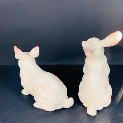 LOT 42: Lefton Rabbits, Dept 56 Chicks and Wooden Eggs, Fitz and Floyd Rabbit with Basket, Pendelfin Rabbits, Ceramic Baskets, Eggs and More