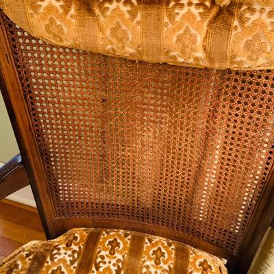 LOT:45: Vintage Cane Back Arm Chair by Moore Furniture and a Stiffel Brass Floor Lamp with Glass Table