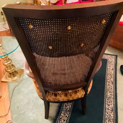 LOT:45: Vintage Cane Back Arm Chair by Moore Furniture and a Stiffel Brass Floor Lamp with Glass Table