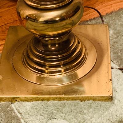 LOT:45: Vintage Cane Back Arm Chair by Moore Furniture and a Stiffel Brass Floor Lamp with Glass Table