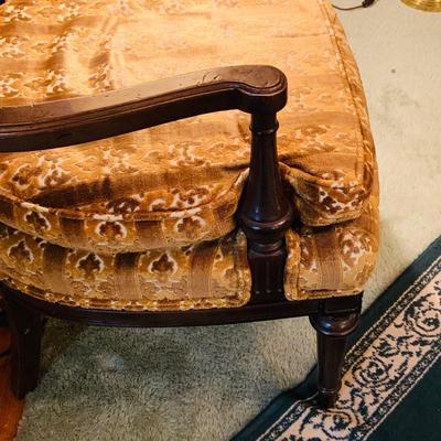 LOT:45: Vintage Cane Back Arm Chair by Moore Furniture and a Stiffel Brass Floor Lamp with Glass Table