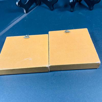 LOT:44: Vintage French Ornate Brass Framed Porcelain Cameos by Fragonard, Miniature Wall Art Porcelain Ashtrays and Mini Plates