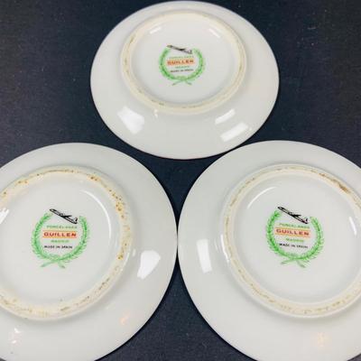 LOT:44: Vintage French Ornate Brass Framed Porcelain Cameos by Fragonard, Miniature Wall Art Porcelain Ashtrays and Mini Plates