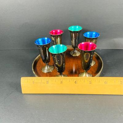 LOT:47: Alvin Sterling Silver Colored Enamel Cordial Set with Tray