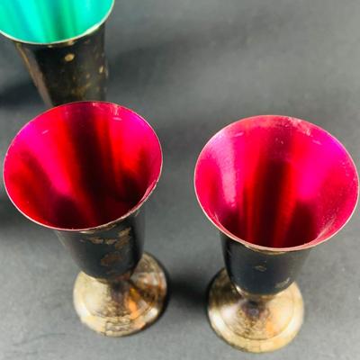 LOT:47: Alvin Sterling Silver Colored Enamel Cordial Set with Tray