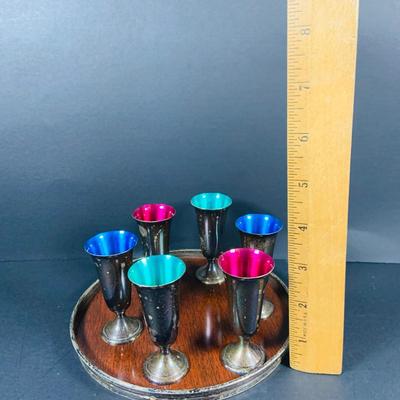 LOT:47: Alvin Sterling Silver Colored Enamel Cordial Set with Tray