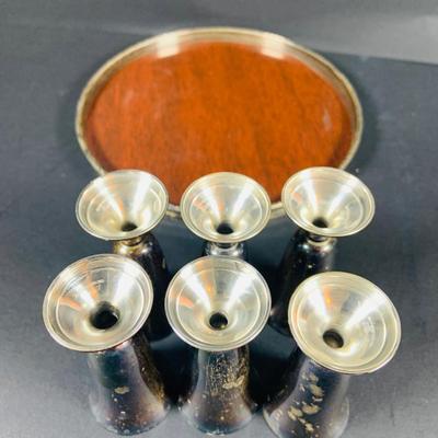 LOT:47: Alvin Sterling Silver Colored Enamel Cordial Set with Tray