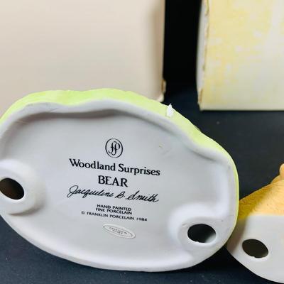 LOT:48: Franklin MInt Woodland Surprise Collection of Porcelain Figures - Bear, Mouse, Turtle, Fox, Frog