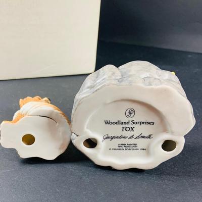 LOT:48: Franklin MInt Woodland Surprise Collection of Porcelain Figures - Bear, Mouse, Turtle, Fox, Frog