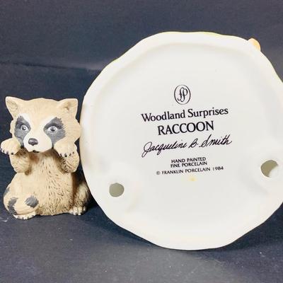 LOT:49: Franklin Mint Woodland Surprise Collection of Porcelain Figures - Beaver, Owl, Rabbit, Raccoon and Bluebird