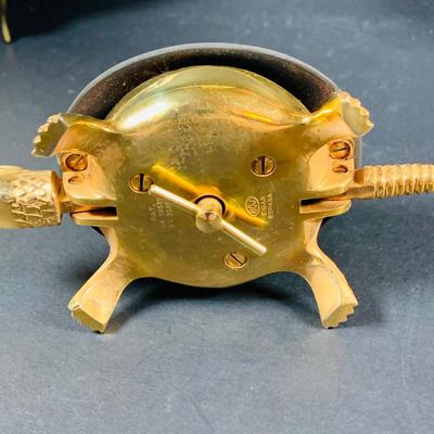 LOT:50: Vintage BOJ Eibar Spanish Brass Turtle Bell, Vintage Cobalt Blue Hand Painted Glass Vase/Glass, Mini Limoges Soup Tureen, Plate...