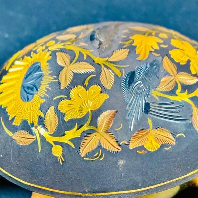 LOT:50: Vintage BOJ Eibar Spanish Brass Turtle Bell, Vintage Cobalt Blue Hand Painted Glass Vase/Glass, Mini Limoges Soup Tureen, Plate...