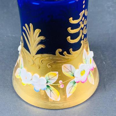 LOT:50: Vintage BOJ Eibar Spanish Brass Turtle Bell, Vintage Cobalt Blue Hand Painted Glass Vase/Glass, Mini Limoges Soup Tureen, Plate...