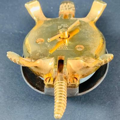 LOT:50: Vintage BOJ Eibar Spanish Brass Turtle Bell, Vintage Cobalt Blue Hand Painted Glass Vase/Glass, Mini Limoges Soup Tureen, Plate...