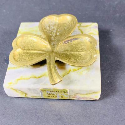 LOT:52: Luck of the Irish Collection-Jim Shoe Shamrock, (3) Ceramic Pixi Elves, (2) Irish Cottages, Vintage Duncan Ceramic Mold Shamrock...