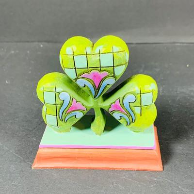 LOT:52: Luck of the Irish Collection-Jim Shoe Shamrock, (3) Ceramic Pixi Elves, (2) Irish Cottages, Vintage Duncan Ceramic Mold Shamrock...