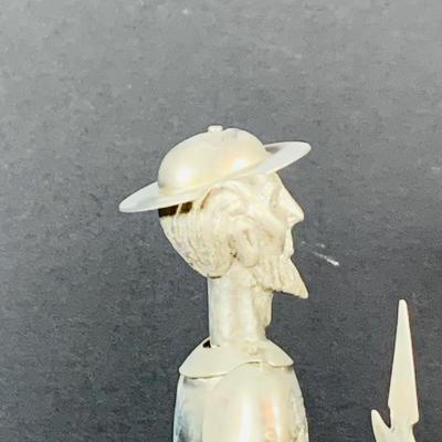 LOT:53: Medieval Coat of Arms, Don Quixote Metal Statue and Metal Ashtray, Miniature Alter Cross, Mini Brass Mortar and Pestle and a Thimble