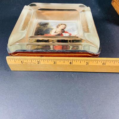 LOT:54: Large Vintage Ashtrays, Cigar Box and Vintage Match Book Cases
