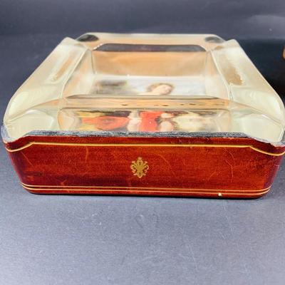 LOT:54: Large Vintage Ashtrays, Cigar Box and Vintage Match Book Cases