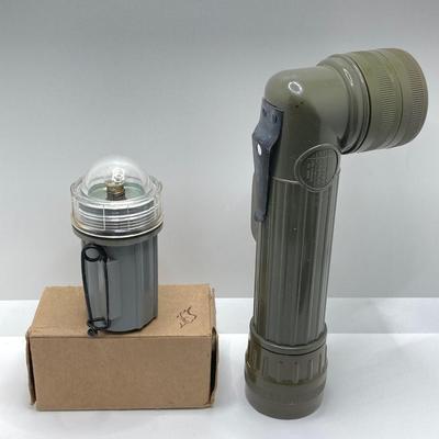 LOT 57: Olive Drab Right Angle Flashlight, Swiss Army Pen Knife, Winchester Folding Knife, Light Marker and More